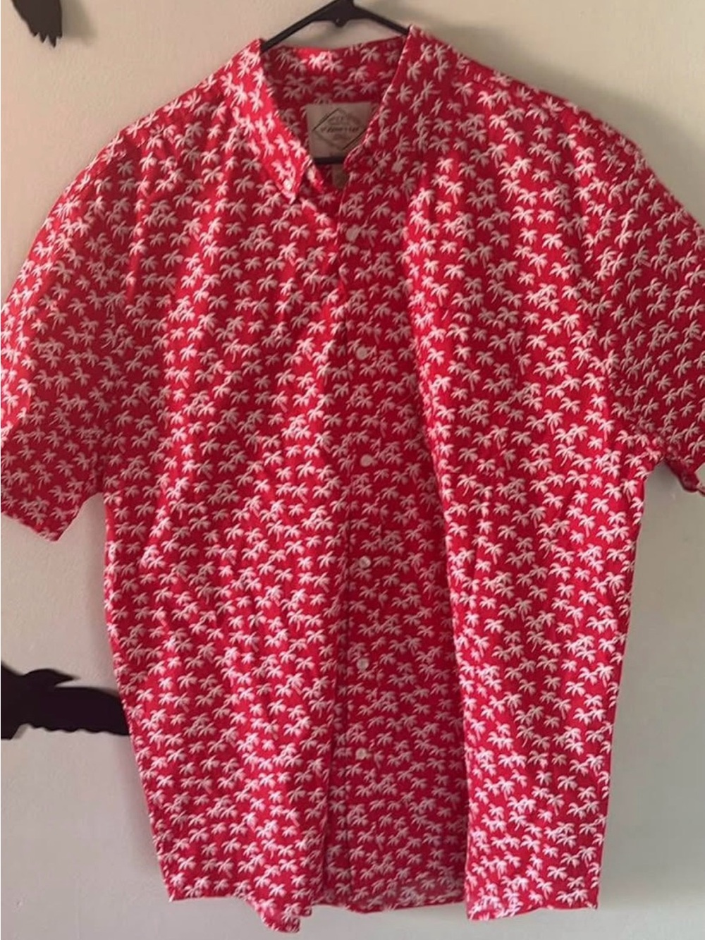 St John’s Bay Men's Red Palm-Print Short-Sleeve Button-Up Shirt Size XL